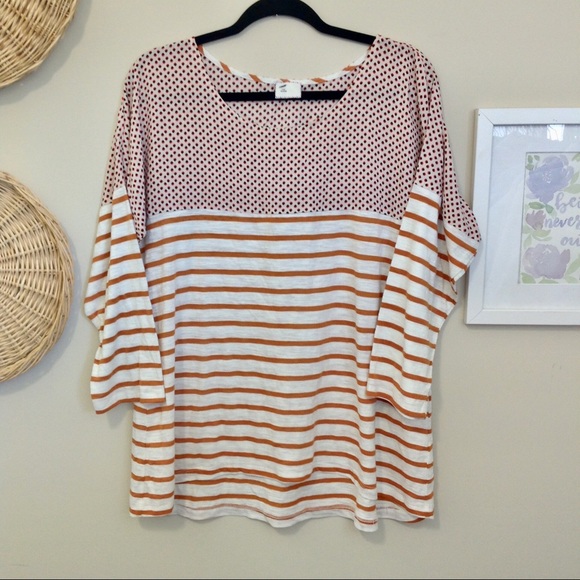 Anthropologie Tops - Anthropologie Mustard Stripe & Polka Dot Tunic Top